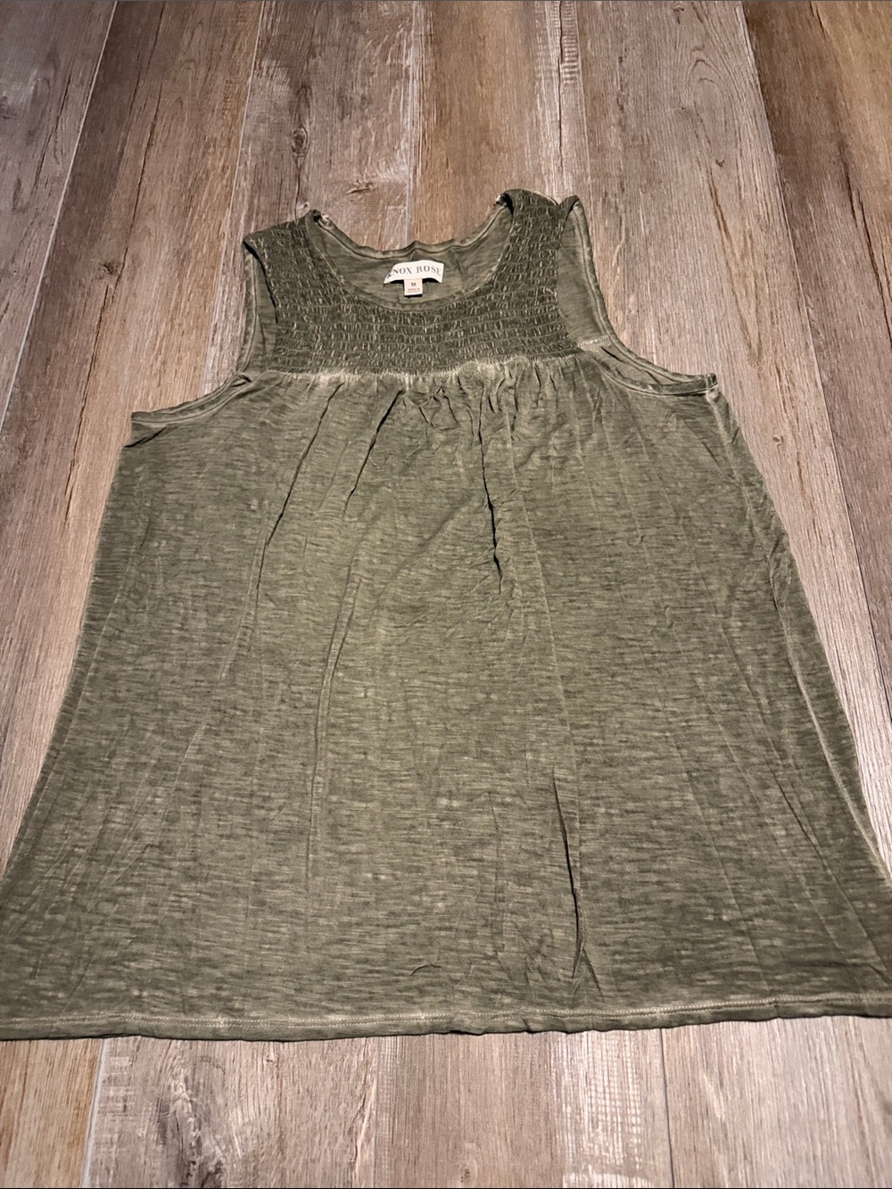 Knox Rose Olive Smocked Yoke Tank Top